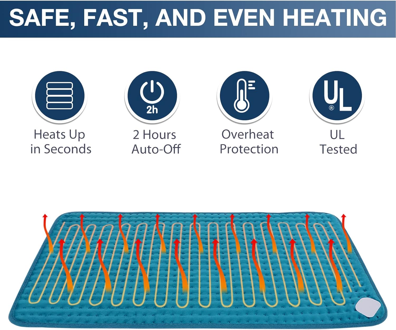 Heating Pad for Back Pain Relief, 12" x 24" Electric Heating Pads for Cramps, Back, Shoulder and Neck with 6 Heat Settings, Fast-Heating Technology, Auto Shut Off, UL Certification, Blue