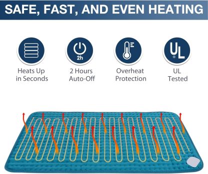 Heating Pad for Back Pain Relief, 12" x 24" Electric Heating Pads for Cramps, Back, Shoulder and Neck with 6 Heat Settings, Fast-Heating Technology, Auto Shut Off, UL Certification, Blue