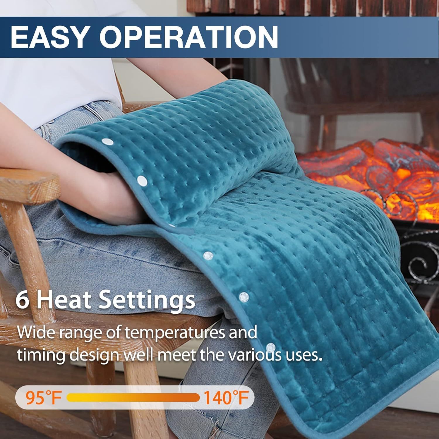 Heating Pad for Back Pain Relief, 12" x 24" Electric Heating Pads for Cramps, Back, Shoulder and Neck with 6 Heat Settings, Fast-Heating Technology, Auto Shut Off, UL Certification, Blue