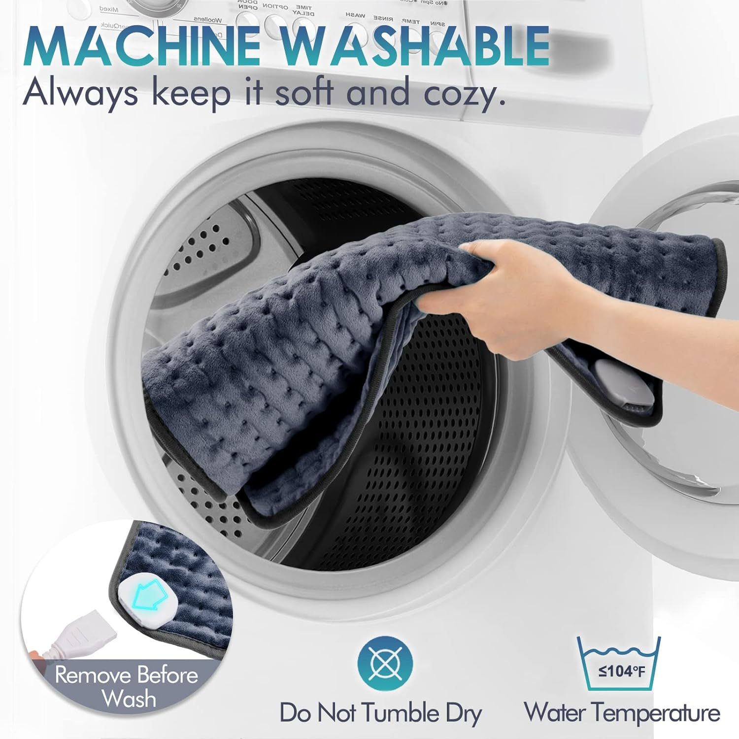 Heating Pad for Back Pain Relief, 12" x 24" Electric Heating Pads for Cramps, Back, Shoulder and Neck with 6 Heat Settings, Fast-Heating Technology, Auto Shut Off, UL Certification, Blue