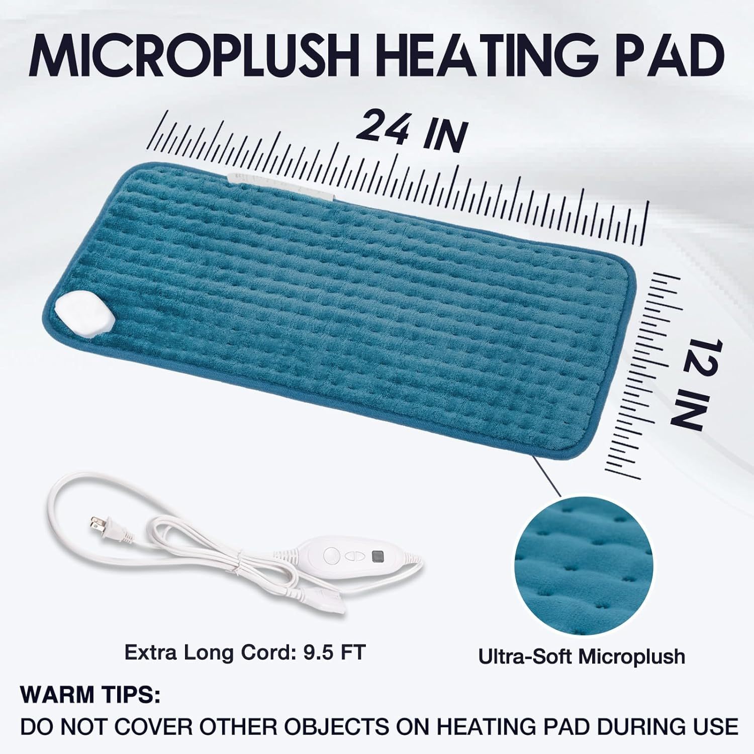 Heating Pad for Back Pain Relief, 12" x 24" Electric Heating Pads for Cramps, Back, Shoulder and Neck with 6 Heat Settings, Fast-Heating Technology, Auto Shut Off, UL Certification, Blue
