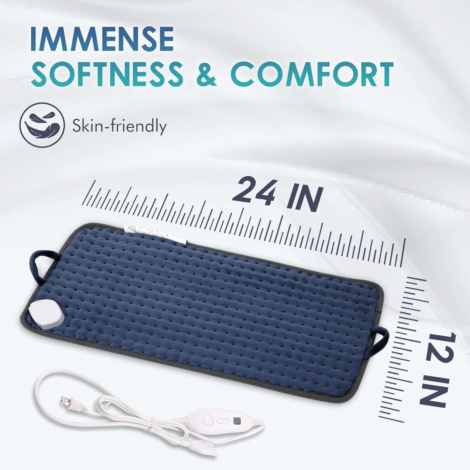 Heating Pad for Back Pain Relief, 12" x 24" Electric Heating Pads for Cramps, Back, Shoulder and Neck with 6 Heat Settings, Fast-Heating Technology, Auto Shut Off, UL Certification, Blue