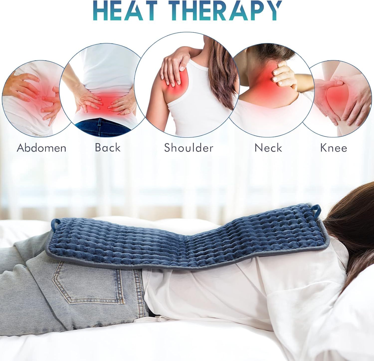 Heating Pad for Back Pain Relief, 12" x 24" Electric Heating Pads for Cramps, Back, Shoulder and Neck with 6 Heat Settings, Fast-Heating Technology, Auto Shut Off, UL Certification, Blue