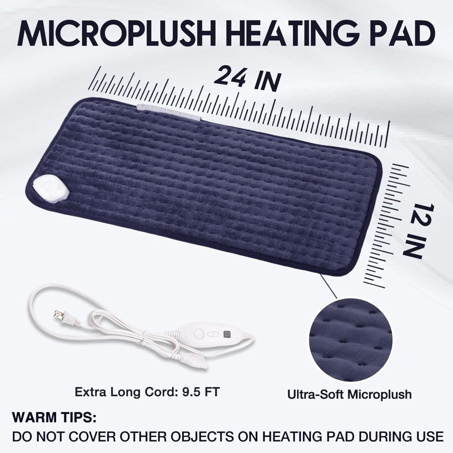 Heating Pad for Back Pain Relief, 12" x 24" Electric Heating Pads for Cramps, Back, Shoulder and Neck with 6 Heat Settings, Fast-Heating Technology, Auto Shut Off, UL Certification, Blue