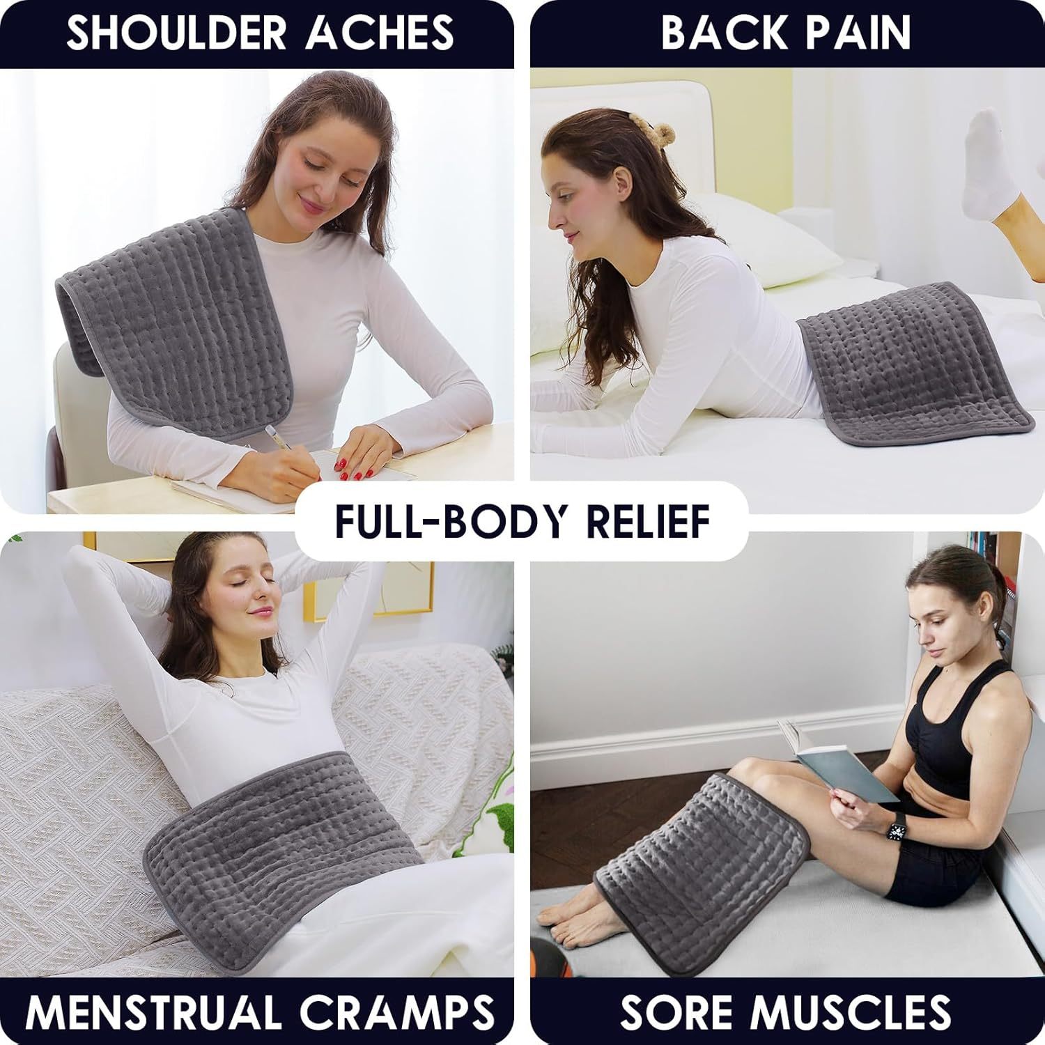 Heating Pad for Back Pain Relief, 12" x 24" Electric Heating Pads for Cramps, Back, Shoulder and Neck with 6 Heat Settings, Fast-Heating Technology, Auto Shut Off, UL Certification, Blue