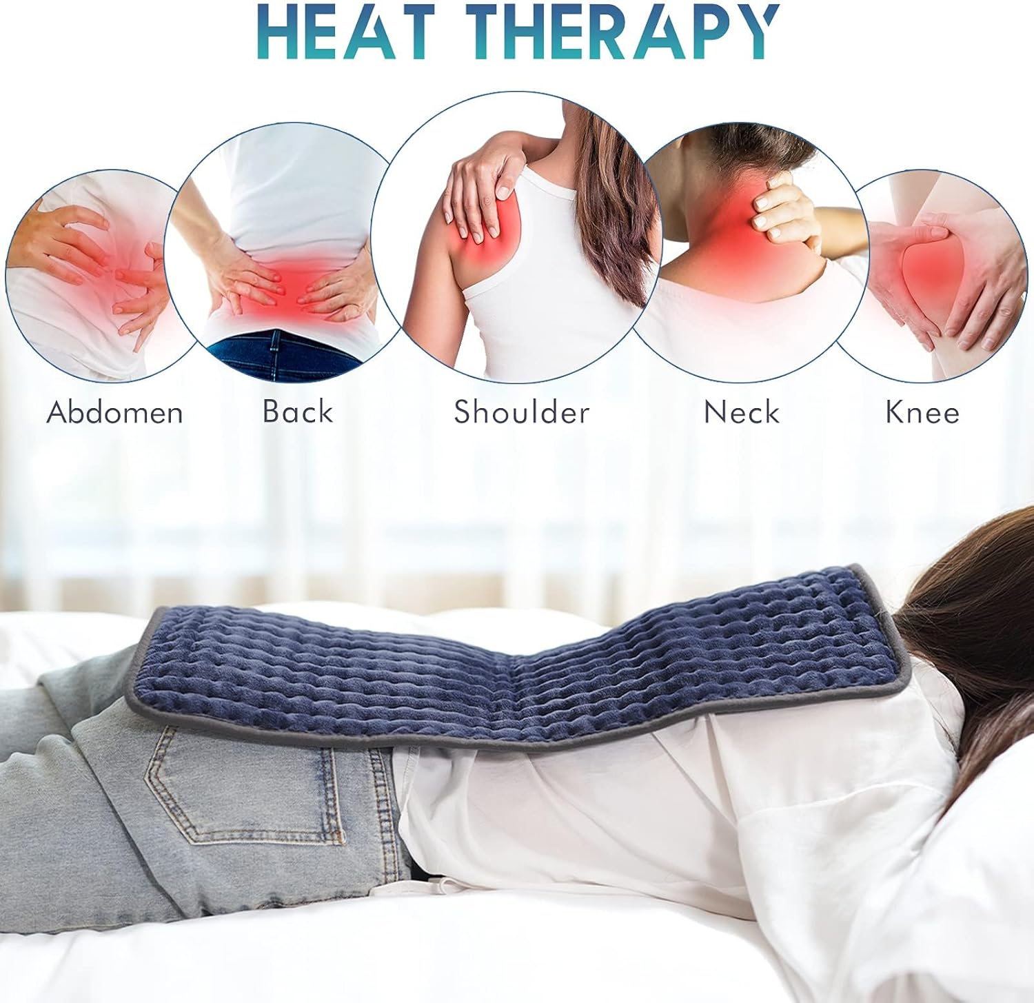 Heating Pad for Back Pain Relief, 12" x 24" Electric Heating Pads for Cramps, Back, Shoulder and Neck with 6 Heat Settings, Fast-Heating Technology, Auto Shut Off, UL Certification, Blue