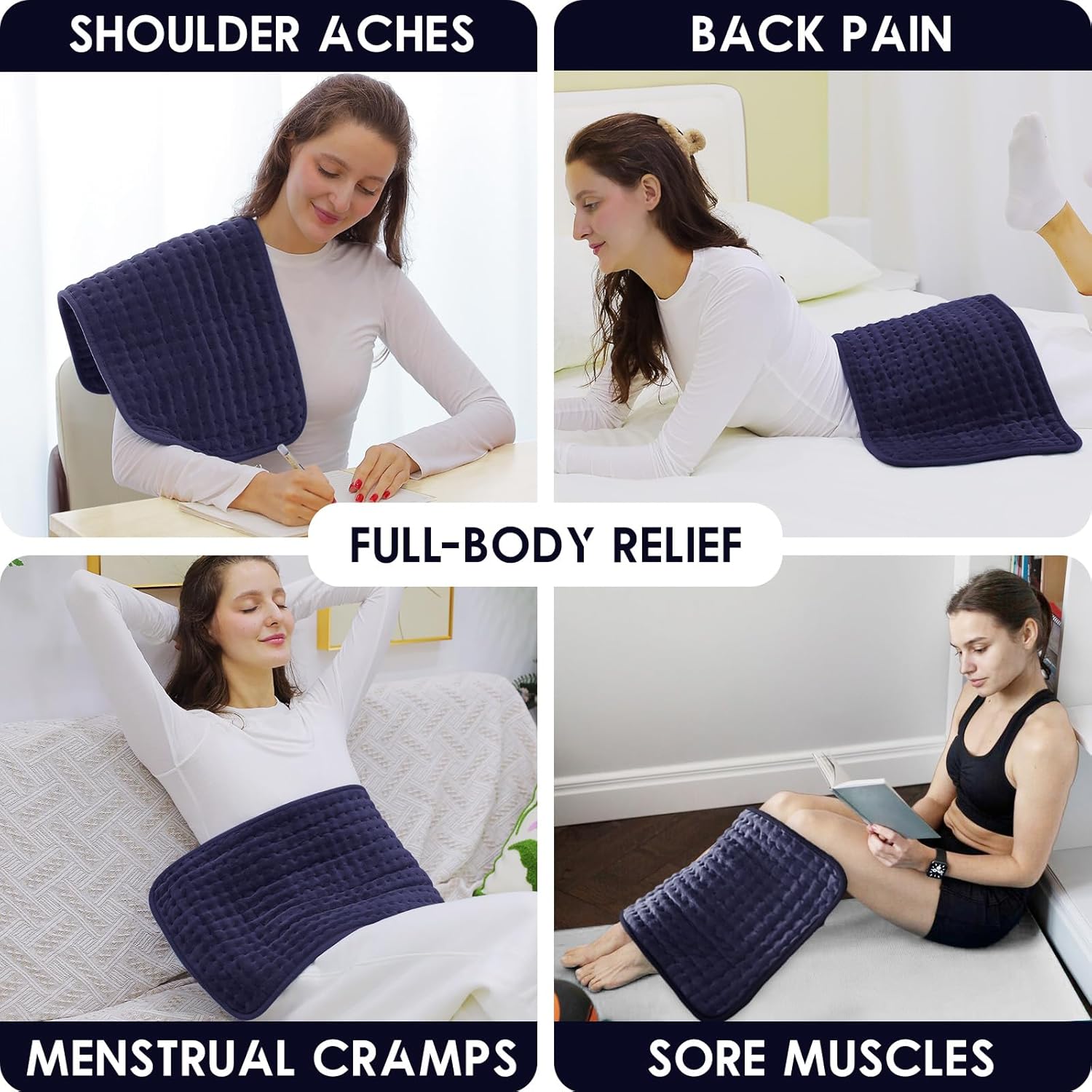 Heating Pad for Back Pain Relief, 12" x 24" Electric Heating Pads for Cramps, Back, Shoulder and Neck with 6 Heat Settings, Fast-Heating Technology, Auto Shut Off, UL Certification, Blue