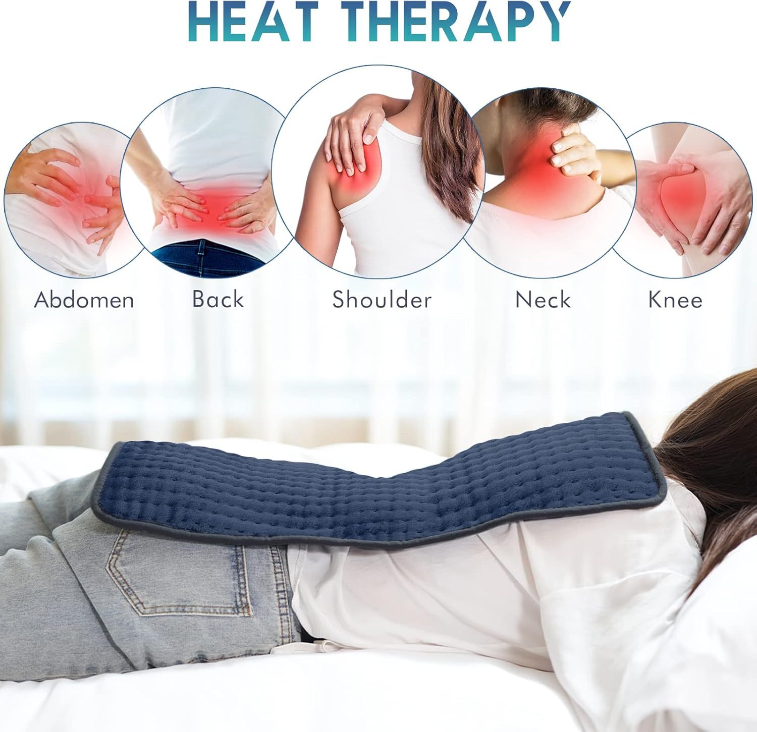 Heating Pad for Back Pain Relief, 12" x 24" Electric Heating Pads for Cramps, Back, Shoulder and Neck with 6 Heat Settings, Fast-Heating Technology, Auto Shut Off, UL Certification, Blue