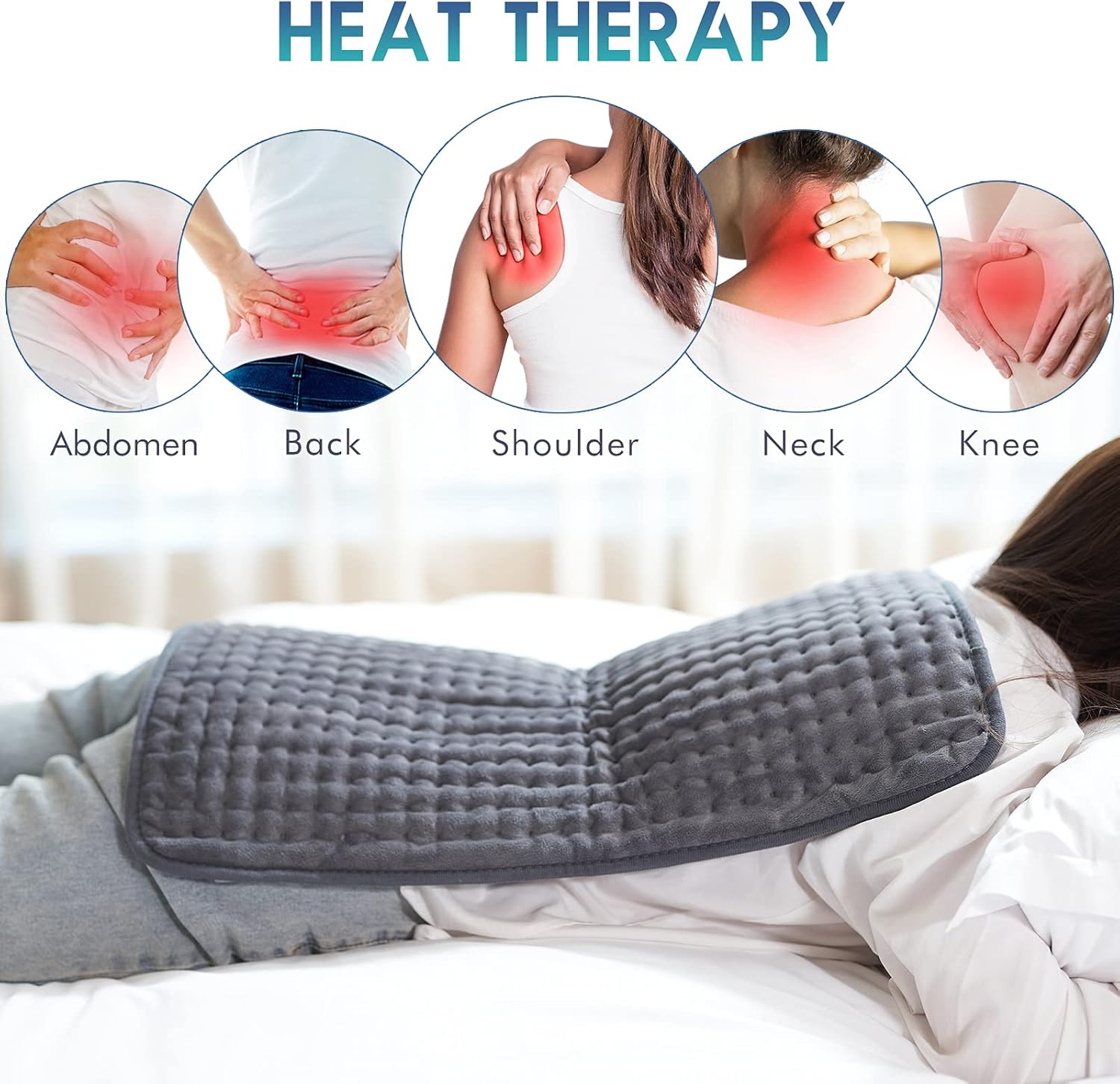 Heating Pad for Back Pain Relief, 12" x 24" Electric Heating Pads for Cramps, Back, Shoulder and Neck with 6 Heat Settings, Fast-Heating Technology, Auto Shut Off, UL Certification, Blue