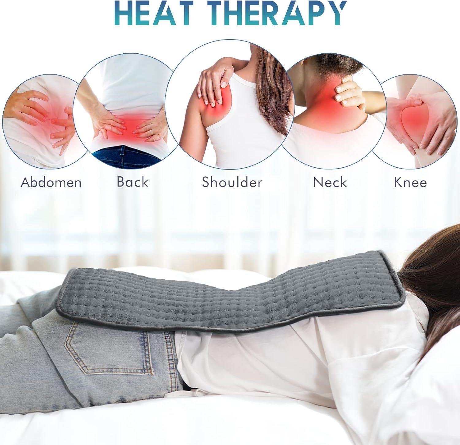 Heating Pad for Back Pain Relief, 12" x 24" Electric Heating Pads for Cramps, Back, Shoulder and Neck with 6 Heat Settings, Fast-Heating Technology, Auto Shut Off, UL Certification, Blue