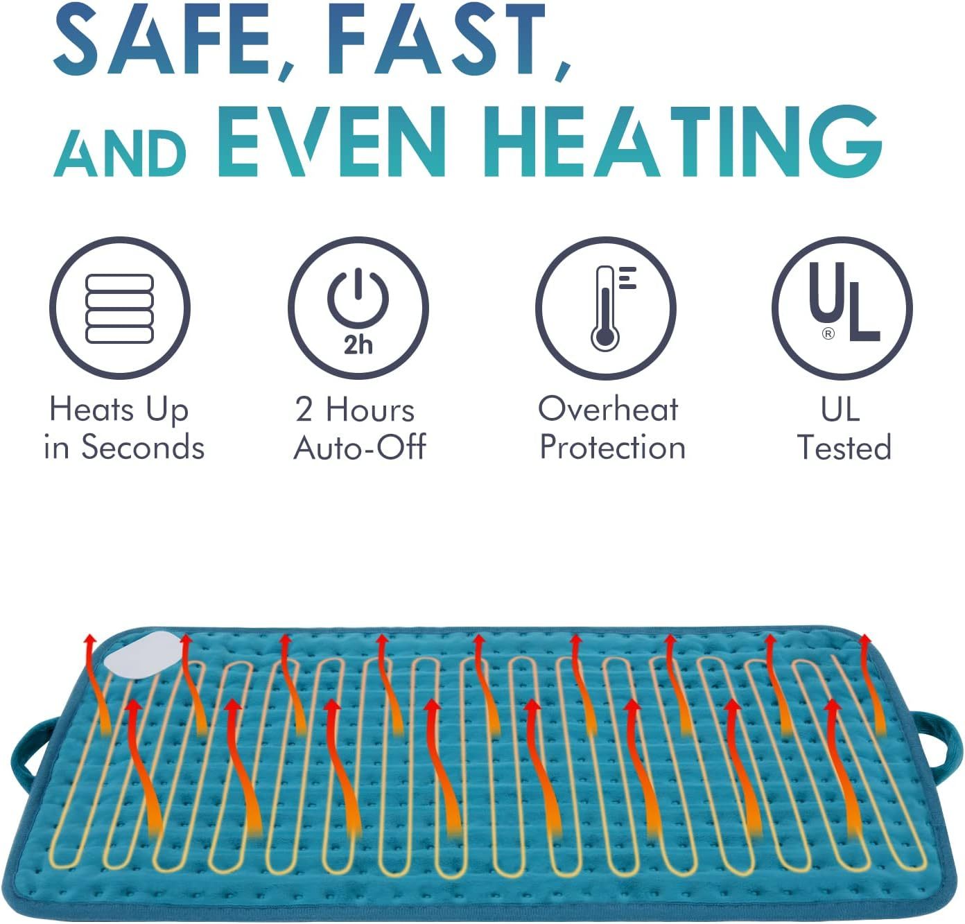 Heating Pad for Back Pain Relief, 12" x 24" Electric Heating Pads for Cramps, Back, Shoulder and Neck with 6 Heat Settings, Fast-Heating Technology, Auto Shut Off, UL Certification, Blue