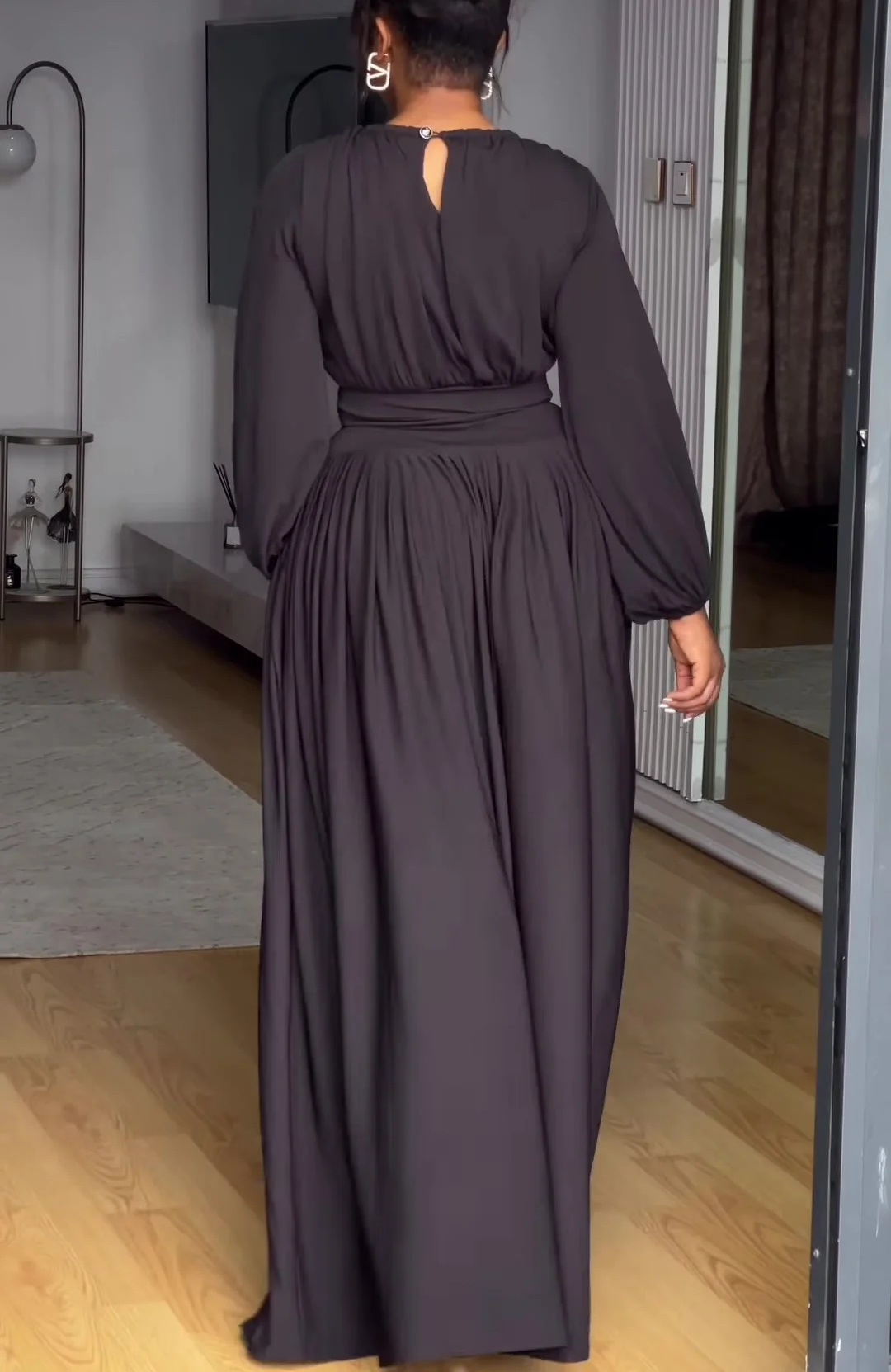 Women's Long Sleeve Knit Top & Flowy Flared Skirt Matching Set | Chic Two-Piece Outfit