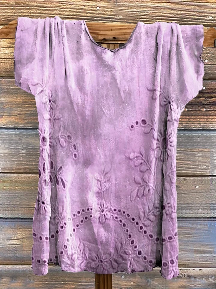 Women's Vintage Floral Texture Patterns Print V-neck Casual T-Shirt