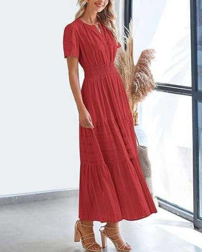 Women's V-Neck Maxi Dress | Casual Short Sleeve Dress