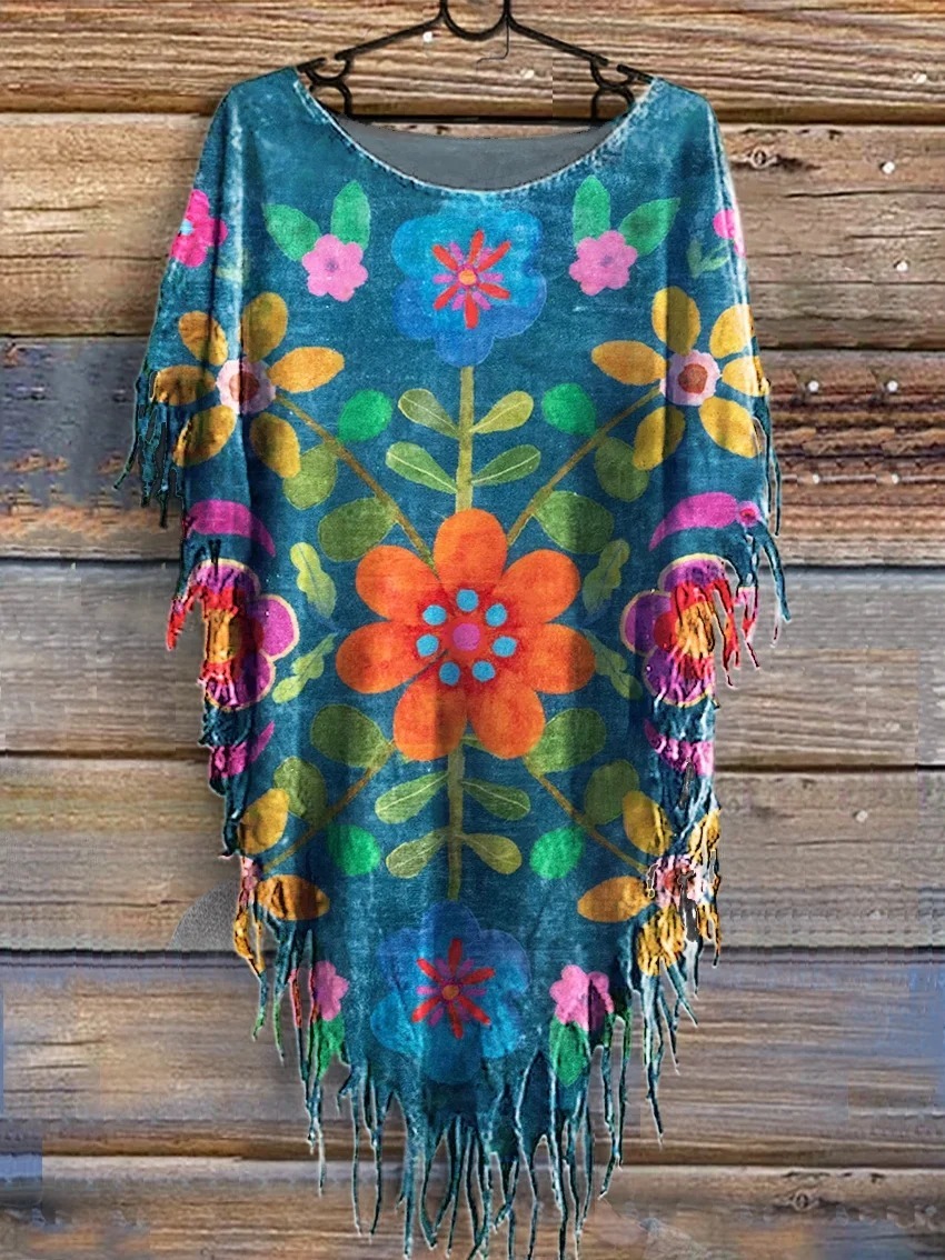 Women's Bohemian Floral Art Print V-neck Casual T-Shirt