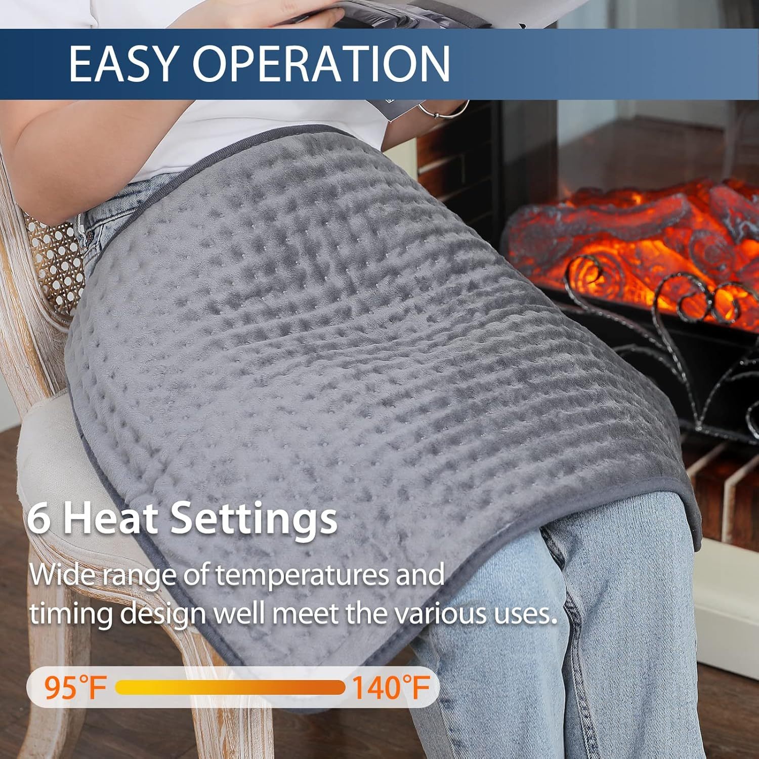 Heating Pad for Back Pain Relief, 12" x 24" Electric Heating Pads for Cramps, Back, Shoulder and Neck with 6 Heat Settings, Fast-Heating Technology, Auto Shut Off, UL Certification, Blue