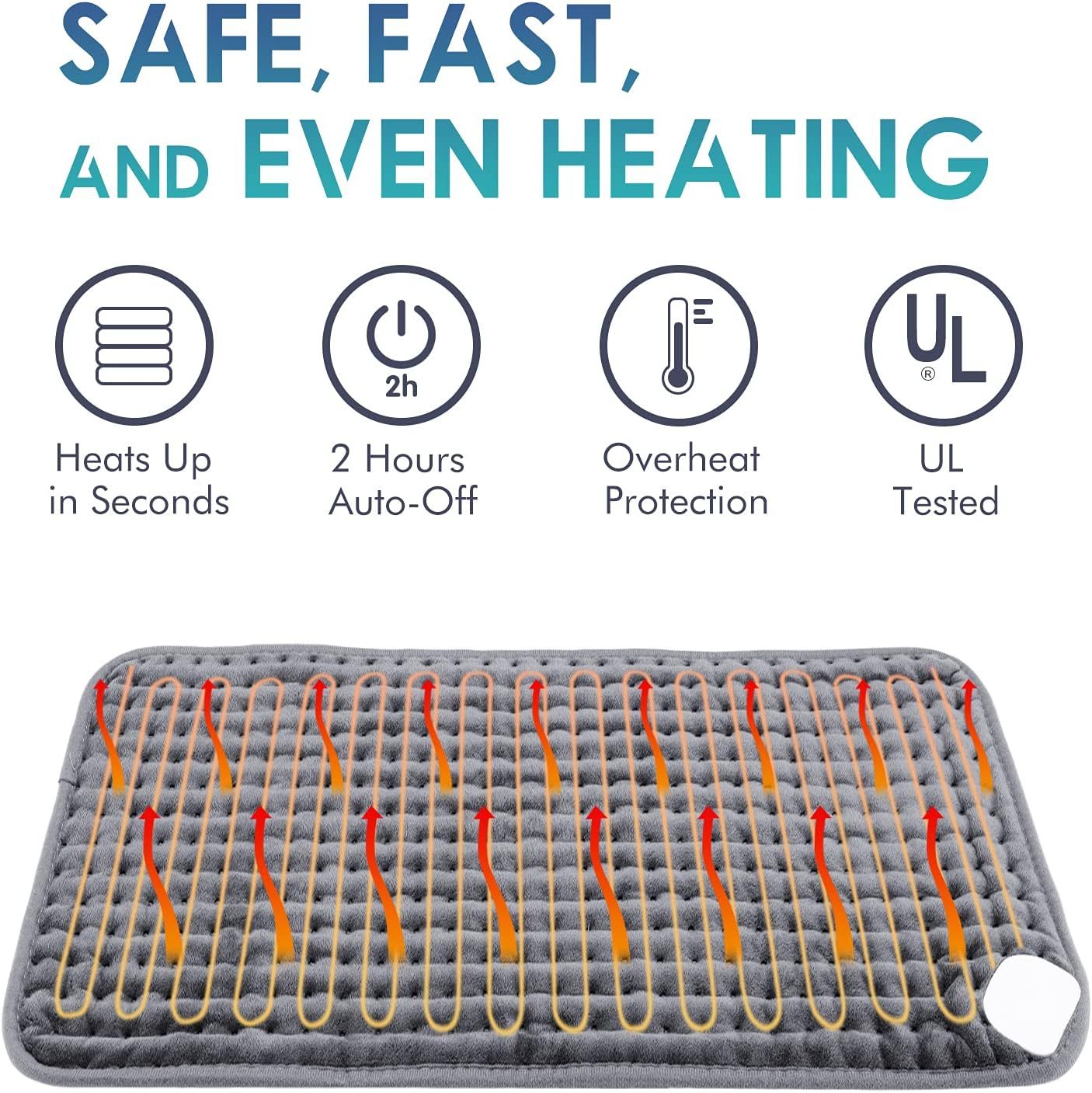 Heating Pad for Back Pain Relief, 12" x 24" Electric Heating Pads for Cramps, Back, Shoulder and Neck with 6 Heat Settings, Fast-Heating Technology, Auto Shut Off, UL Certification, Blue