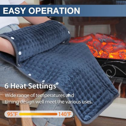 Heating Pad for Back Pain Relief, 12" x 24" Electric Heating Pads for Cramps, Back, Shoulder and Neck with 6 Heat Settings, Fast-Heating Technology, Auto Shut Off, UL Certification, Blue