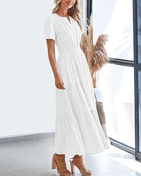 Women's V-Neck Maxi Dress | Casual Short Sleeve Dress