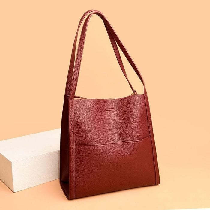 ⏰Solid color genuine leather shoulder bag