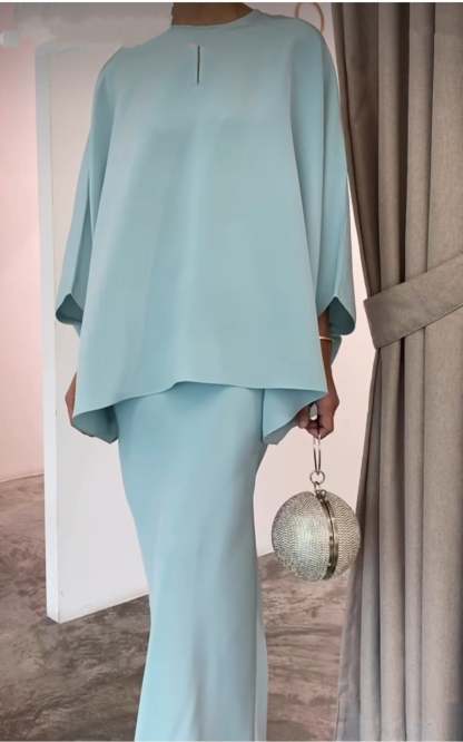 Fashionable solid color irregular top and skirt suit