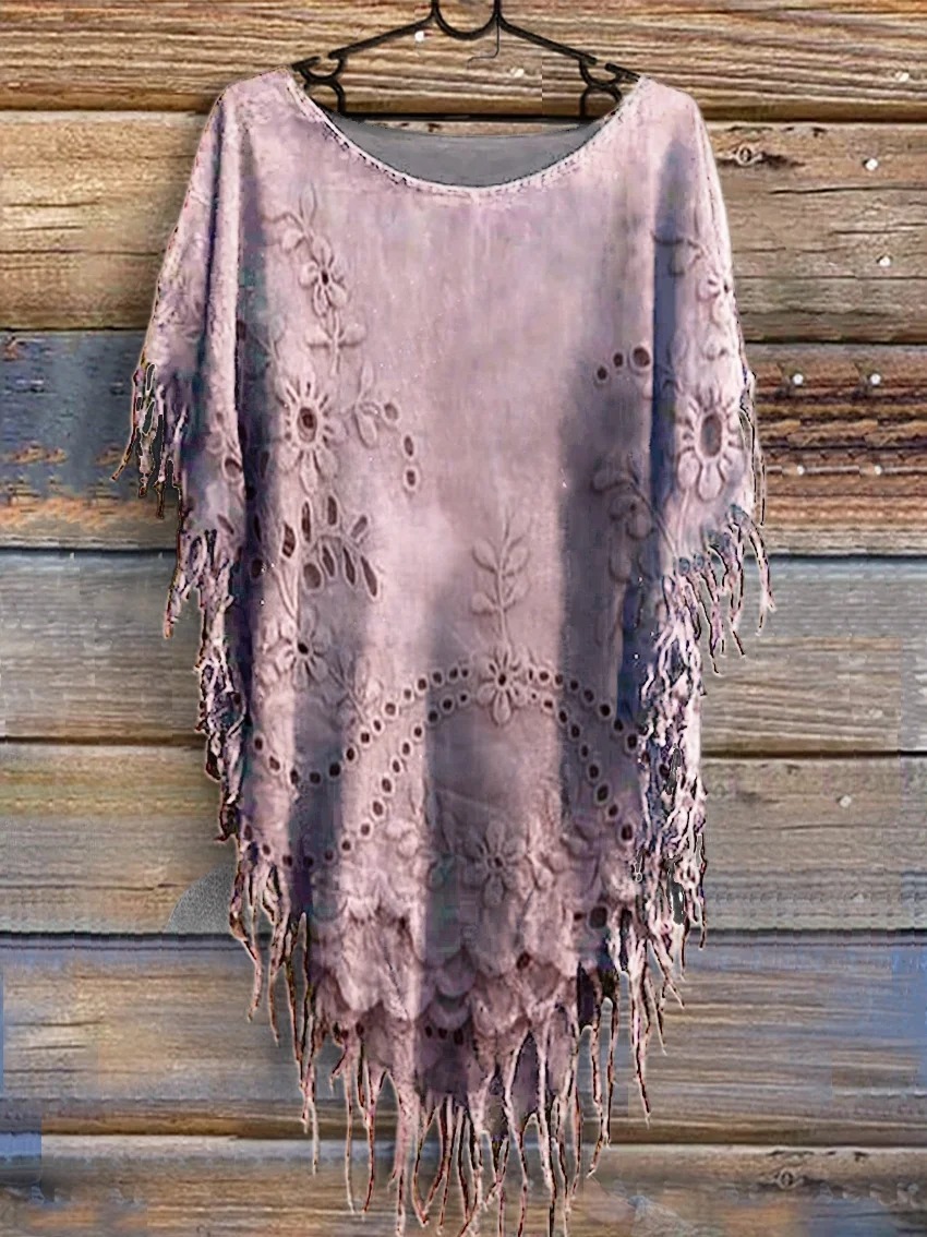 Women's Vintage Floral Texture Patterns Print V-neck Casual T-Shirt