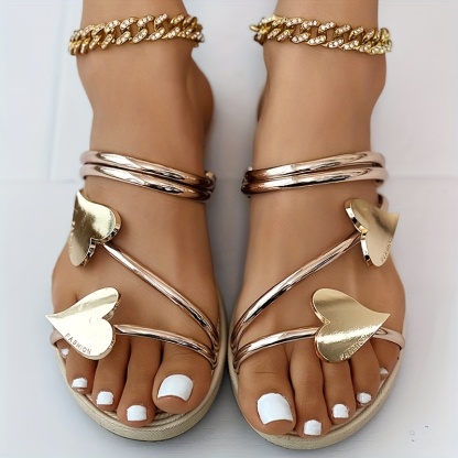 Women's Heart Flat Slide Sandals, Fashionable Open Toe Non Slip Shoes, Outdoor Beach Slides