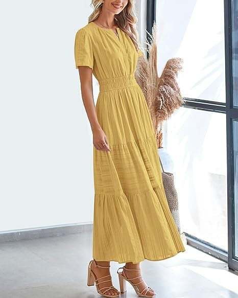 Women's V-Neck Maxi Dress | Casual Short Sleeve Dress