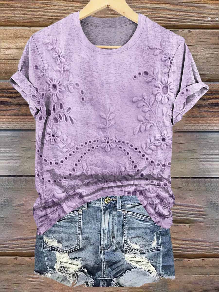 Women's Vintage Floral Texture Patterns Print V-neck Casual T-Shirt