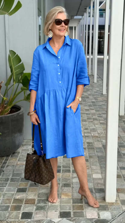 Women's Cotton Linen Casual Dress | Breathable Summer Midi Dress