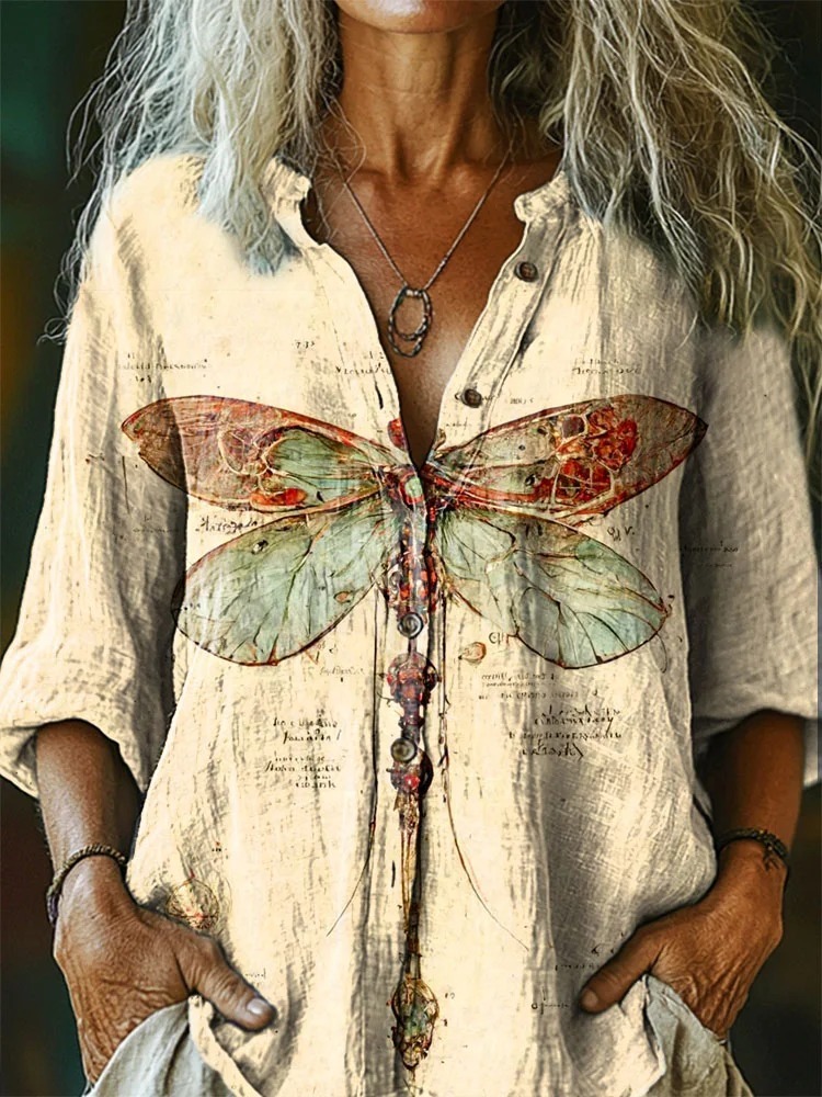 Women's Dragonfly Pattern Art Print Casual Short Sleeve Comfortable Co