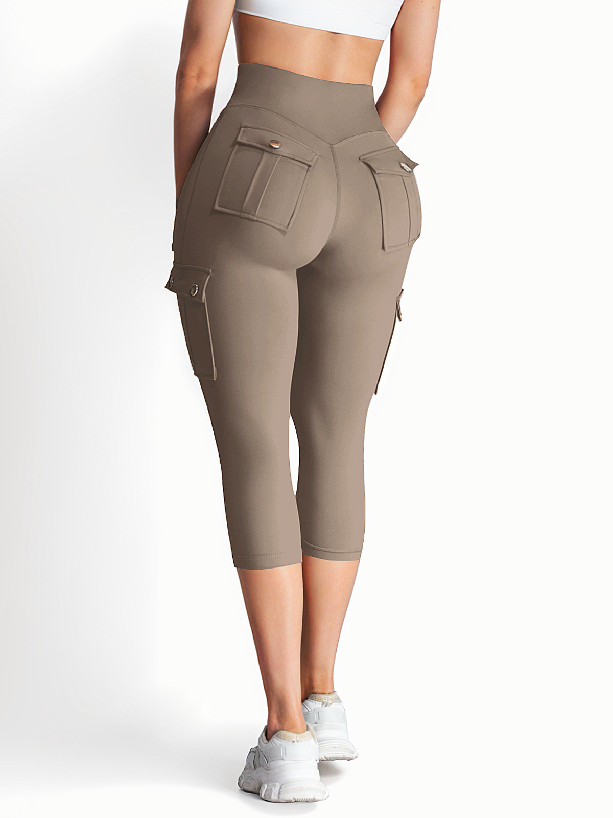 High Waist Tummy Control Workout Cargo Capris with Pockets