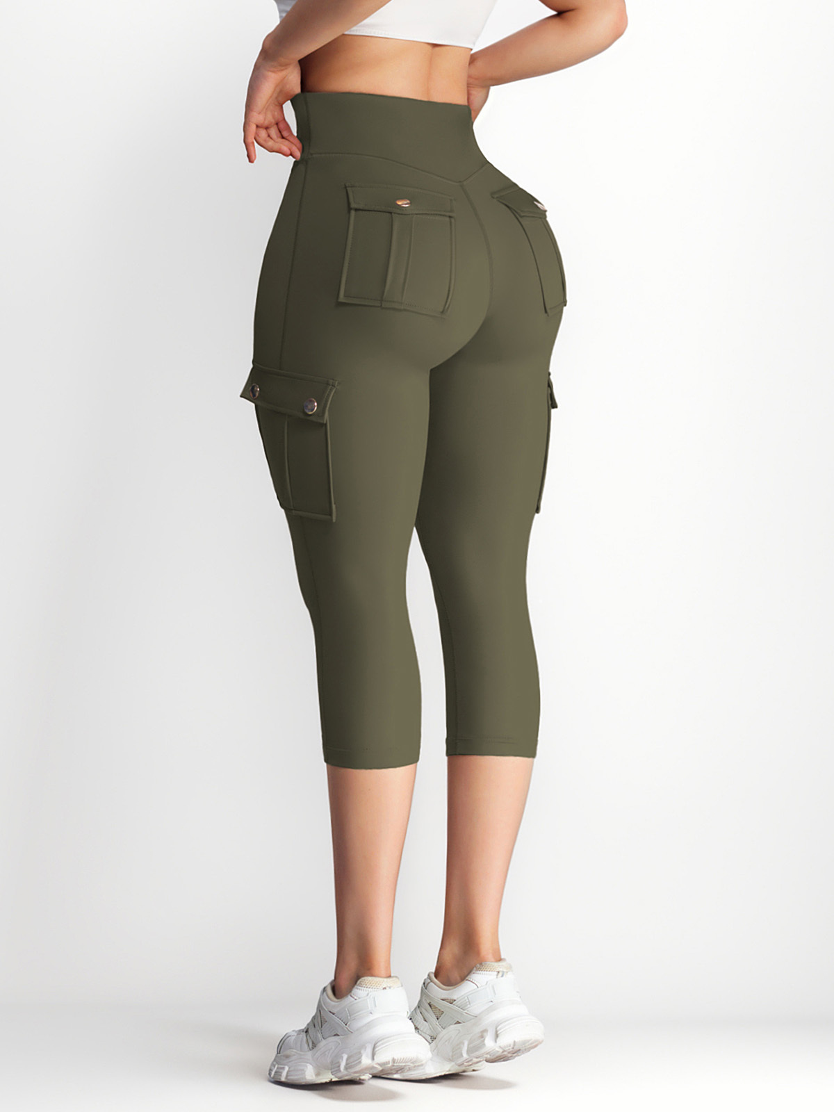 High Waist Tummy Control Workout Cargo Capris with Pockets