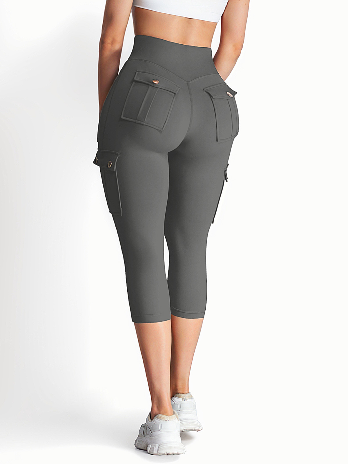 High Waist Tummy Control Workout Cargo Capris with Pockets