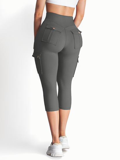 High Waist Tummy Control Workout Cargo Capris with Pockets