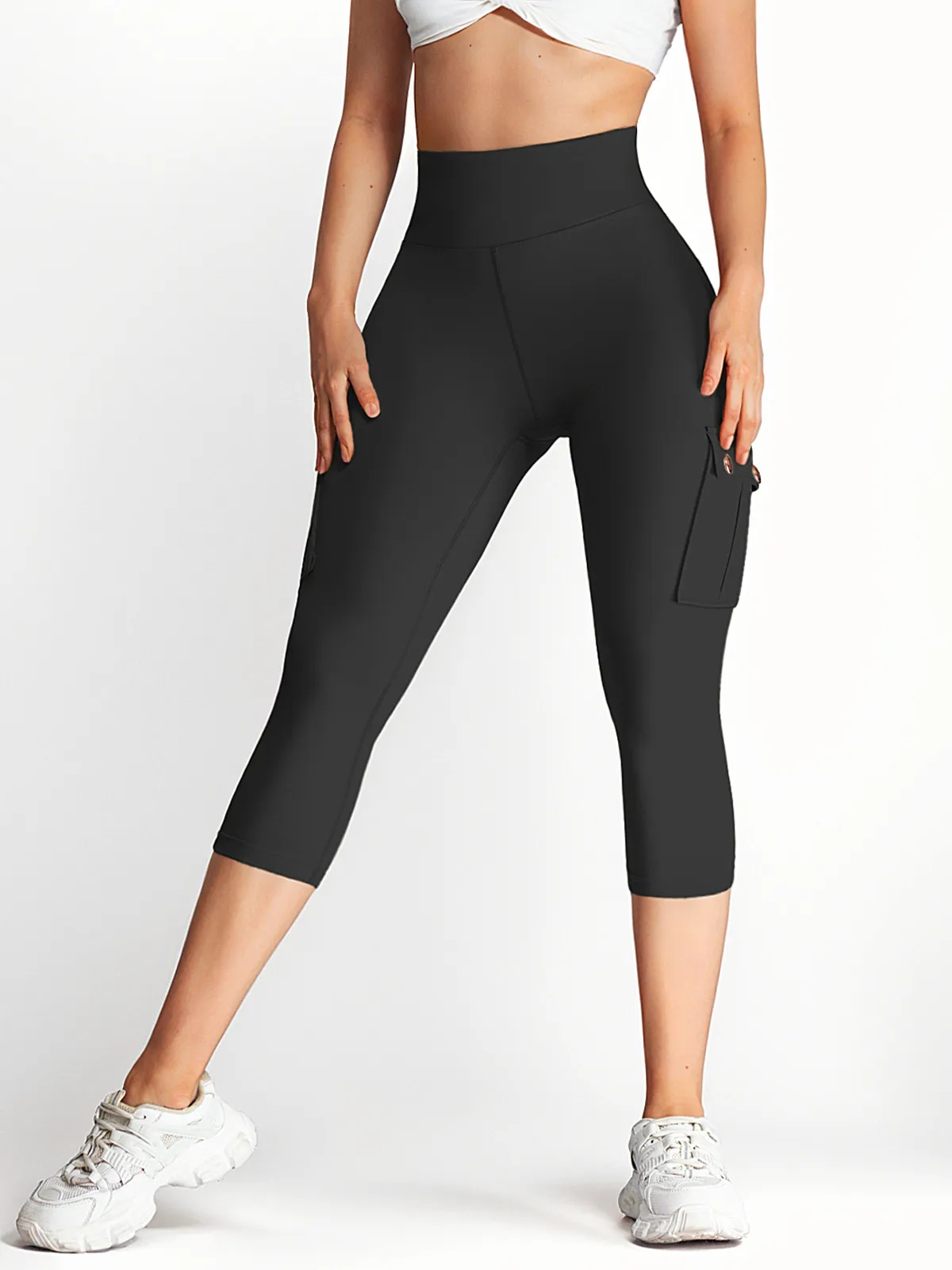High Waist Tummy Control Workout Cargo Capris with Pockets