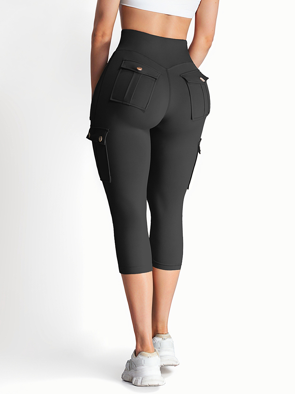 High Waist Tummy Control Workout Cargo Capris with Pockets