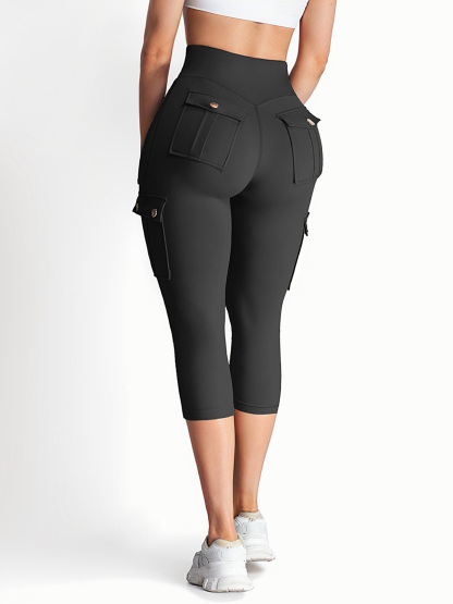 High Waist Tummy Control Workout Cargo Capris with Pockets