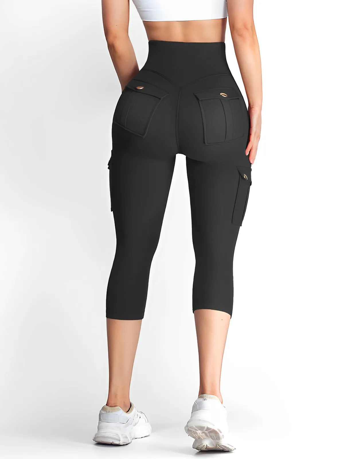 High Waist Tummy Control Workout Cargo Capris with Pockets