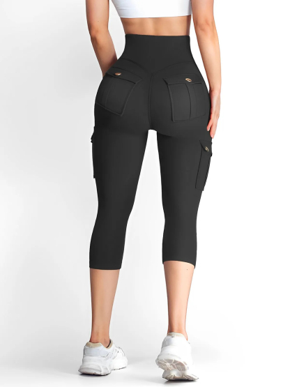 High Waist Tummy Control Workout Cargo Capris with Pockets