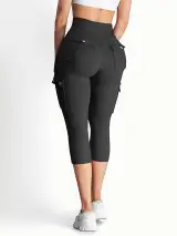 High Waist Tummy Control Workout Cargo Capris with Pockets