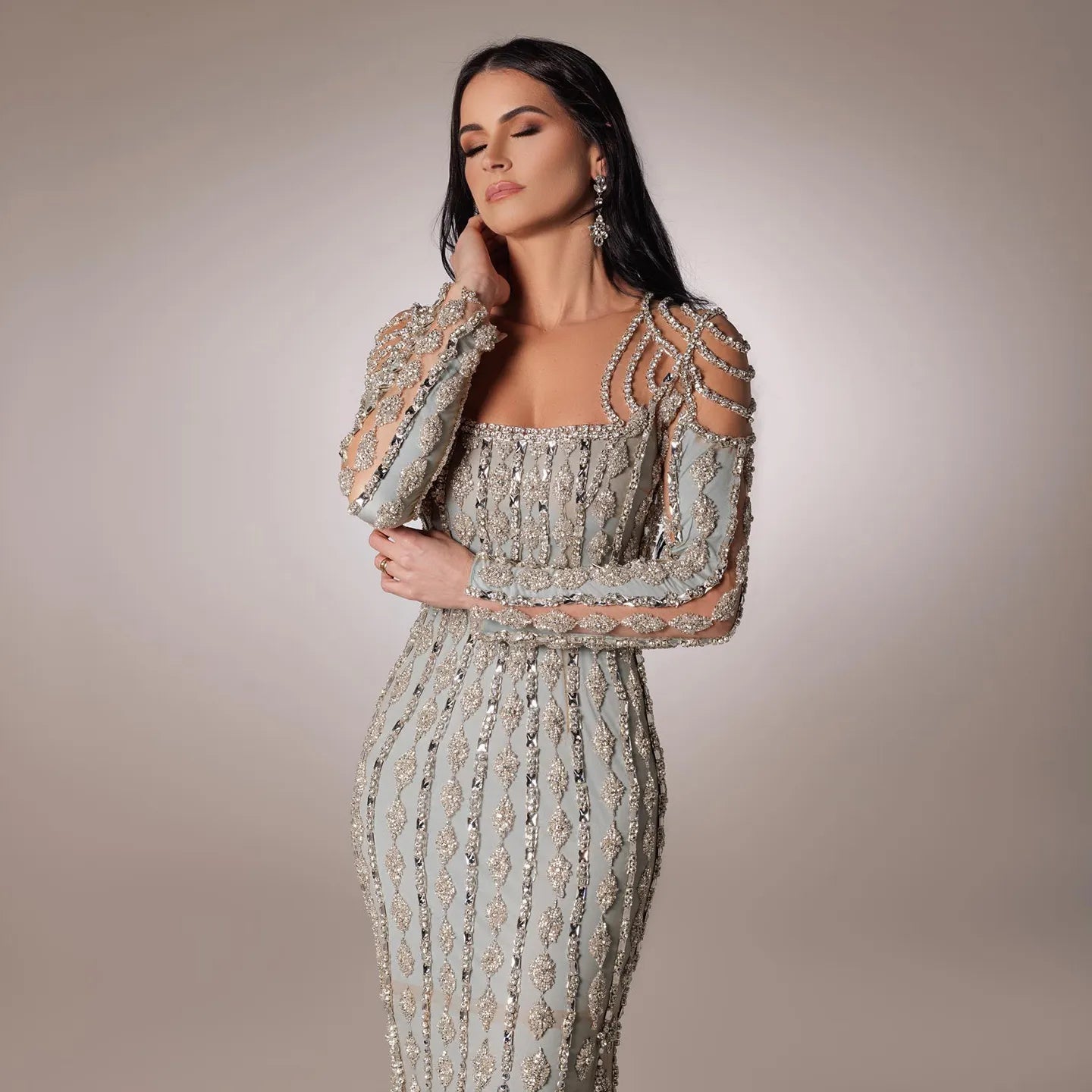 Luxury Sage Green Dubai Evening Dresses Mermaid Muslim Long Sleeves 