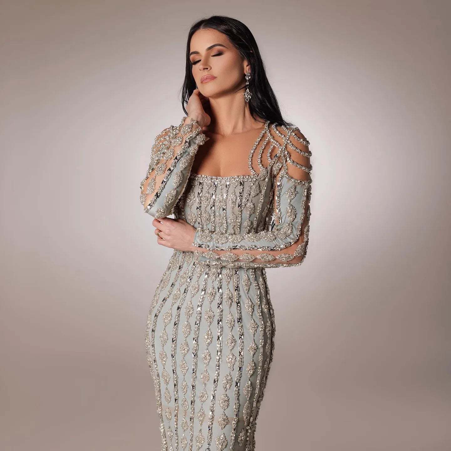 Luxury Sage Green Dubai Evening Dresses Mermaid Muslim Long Sleeves 