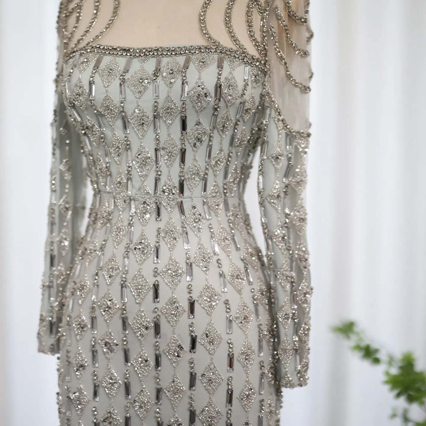 Luxury Sage Green Dubai Evening Dresses Mermaid Muslim Long Sleeves 