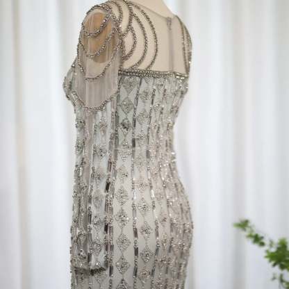 Luxury Sage Green Dubai Evening Dresses Mermaid Muslim Long Sleeves 