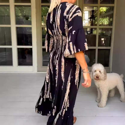 Ruocoo - V-neck tie-dye print dress