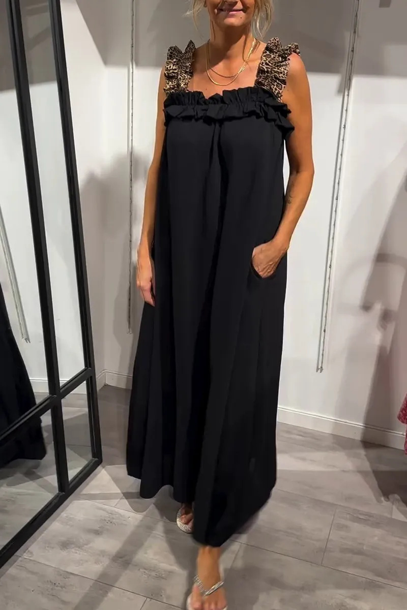 Ladies' Square Neck Solid Color Loose Casual Dress