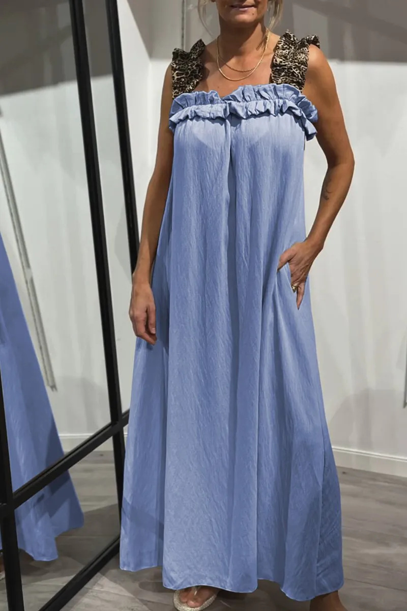 Ladies' Square Neck Solid Color Loose Casual Dress