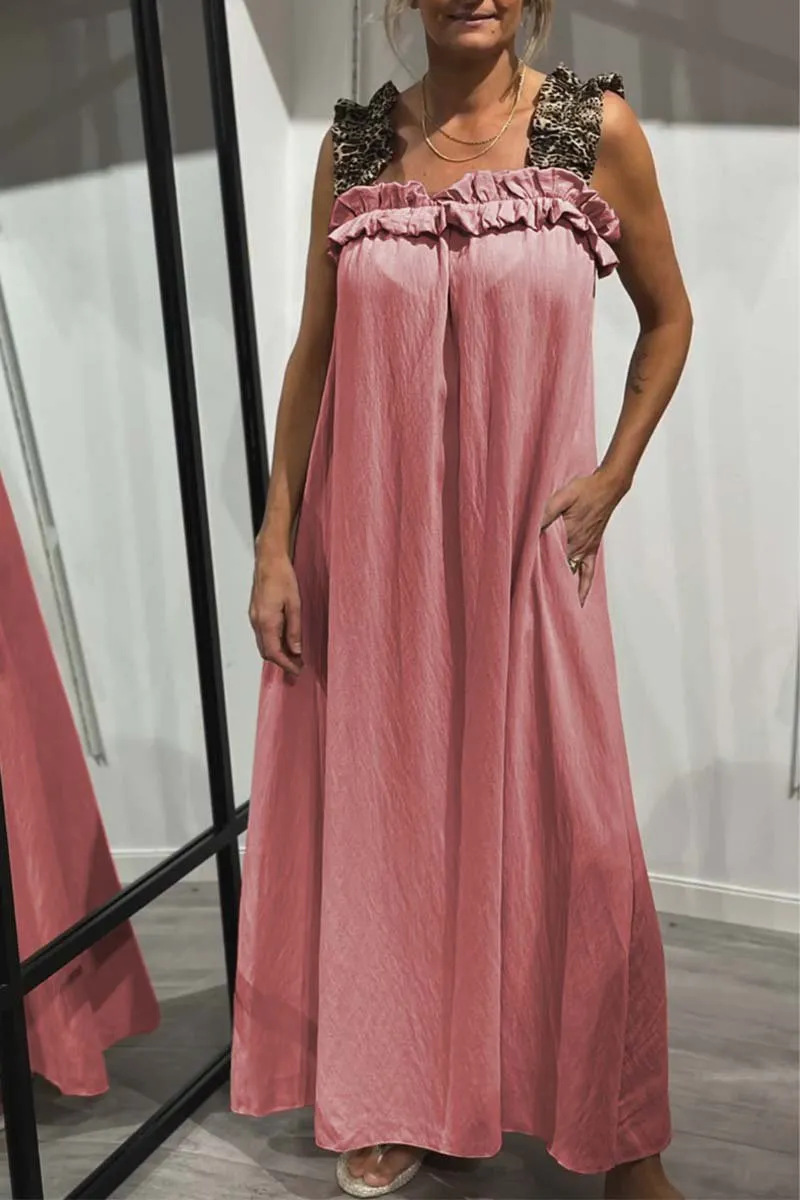 Ladies' Square Neck Solid Color Loose Casual Dress