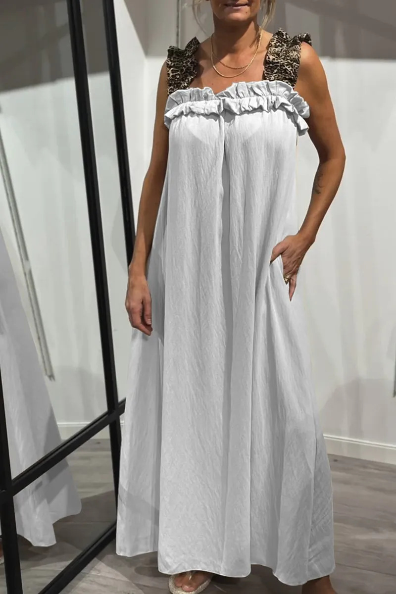 Ladies' Square Neck Solid Color Loose Casual Dress